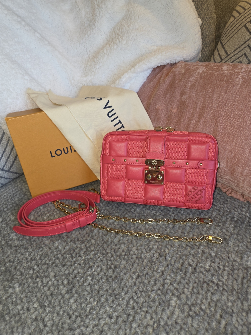 Louis Vuitton Pink Troca Quilted Damier Convertible Camera Bag